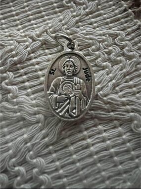 St. Jude Silver Religious Medal Pendant - Silver Tone